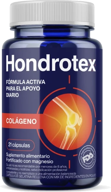 Frasco de Hondrotex, cápsulas de colágeno fortificado con magnesio para las articulaciones